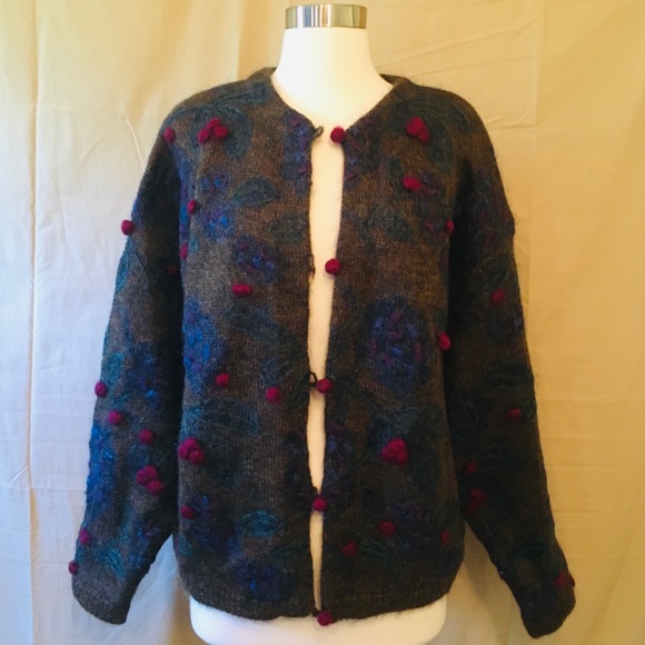Express Sweaters - Vintage Express Tricot Mohair Floral Cardigan M